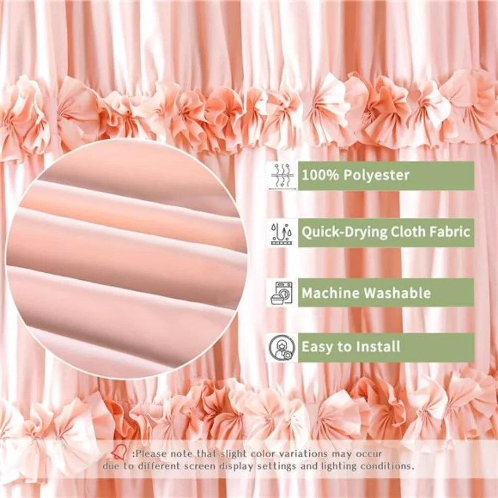 Peach Ruffle Shower Curtain, Vintage Handcrafted Bow Tie Bath Curtain